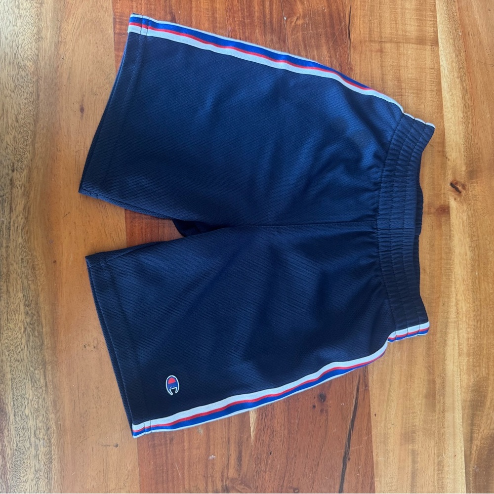 Champion Blue Mesh Shorts with White Accents